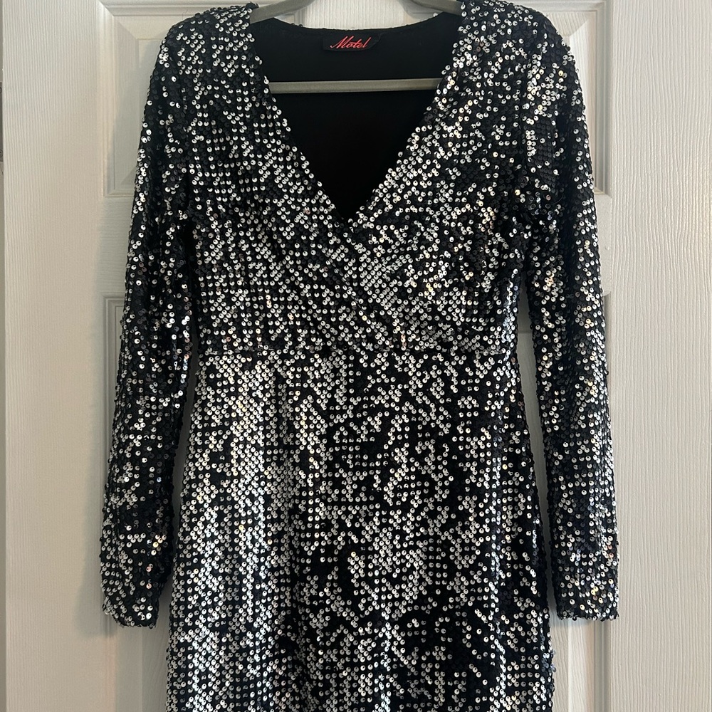 Motel Rocks Black and Silver Long Sleeve Dress